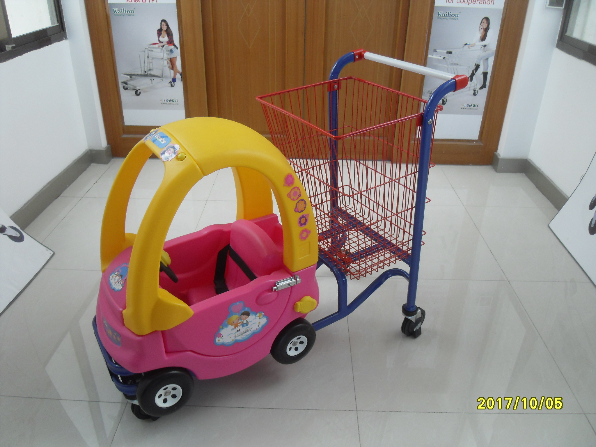 95L Low Carbon Steel / Plastic Children Shopping Cart With Red Powder Coating