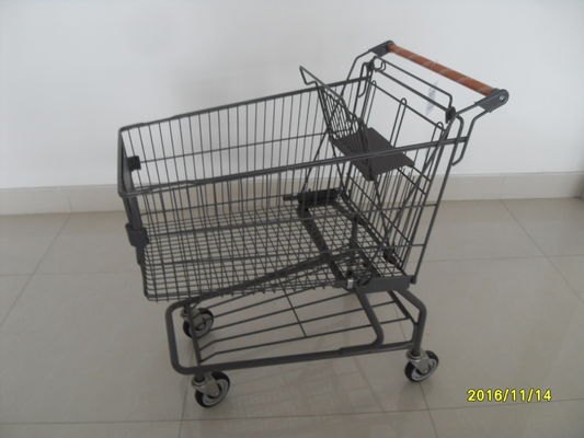 Metal Supermarket Shopping Carts With Handle Logo Printing And 4 Swivel Casters