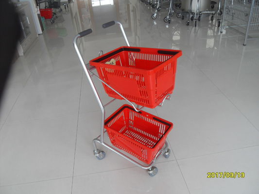 Chiny Supermarket Steel Wheeled Shopping Basket With 3 inch PVC / PU / TPR Wheel fabryka