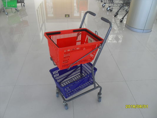 Chiny Czerwony / niebieski wózek na zakupy Supermarket z 4 obrotowymi 3-calowymi kółkami z PVC fabryka