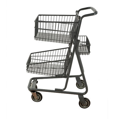 Wózek na zakupy do supermarketu 80L Podwójny kosz Duży metalowy wózek