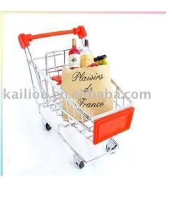 Chiny Small Supermarket Shopping Trolley with advertisement board in red and metal base in chrome fabryka