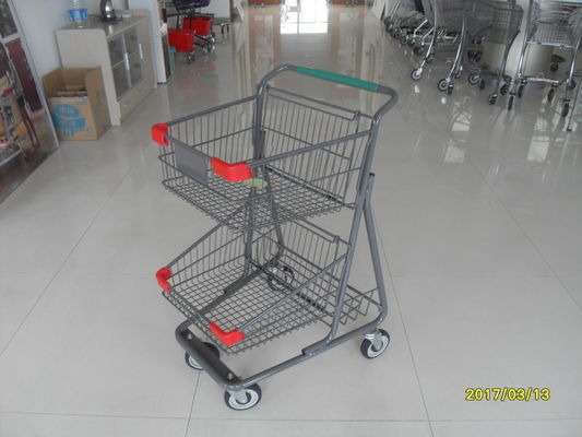 Chiny Two Layer Basket Wire 4 Wheel Shopping Trolley / Cart With Color Poweder Coating fabryka