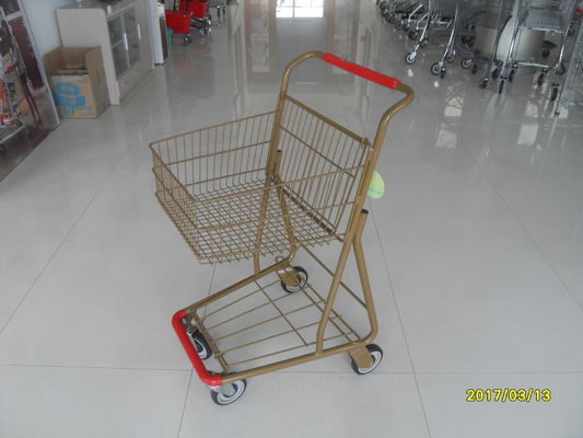 Chiny Supermarket 40 L Singel Basket Metal Shopping Cart With Wheels And Front Bumper fabryka