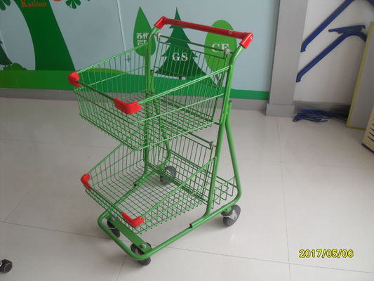 Chiny Two Basket Grocery Shopping Trolley Wire Shopping Cart 656x521x1012mm fabryka