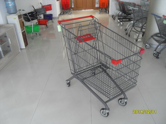Ocynkowane Powlekane proszkiem Supermarket Wózki z czerwonymi plastikowymi częściami